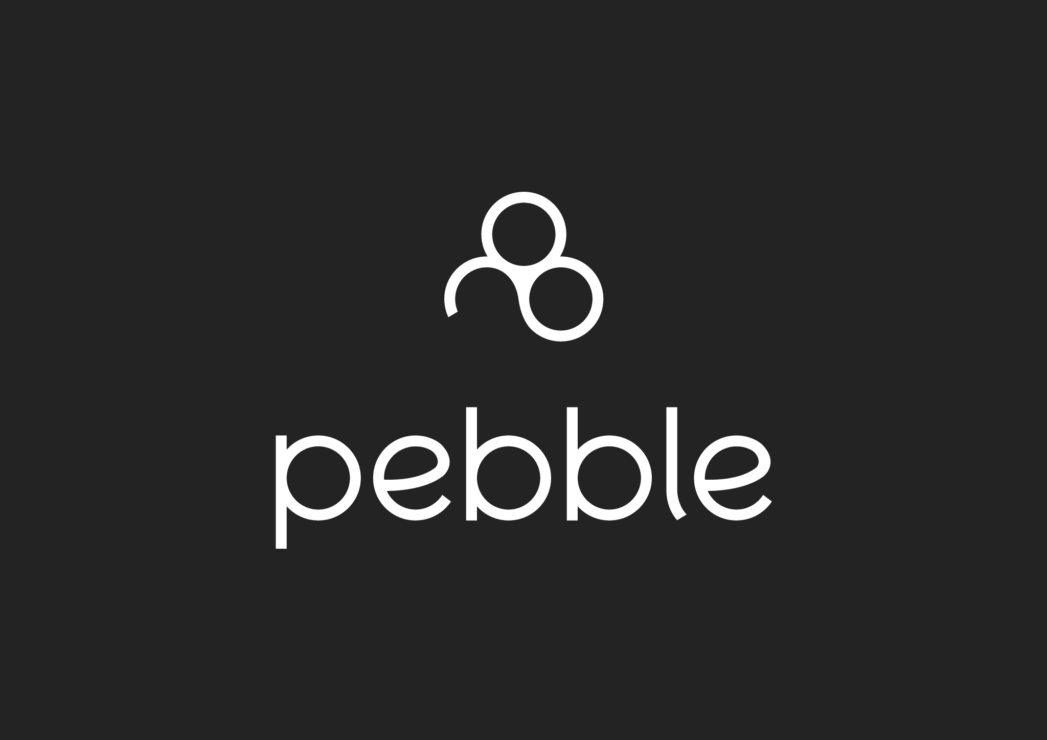 Pebble stacked logo white On Black web